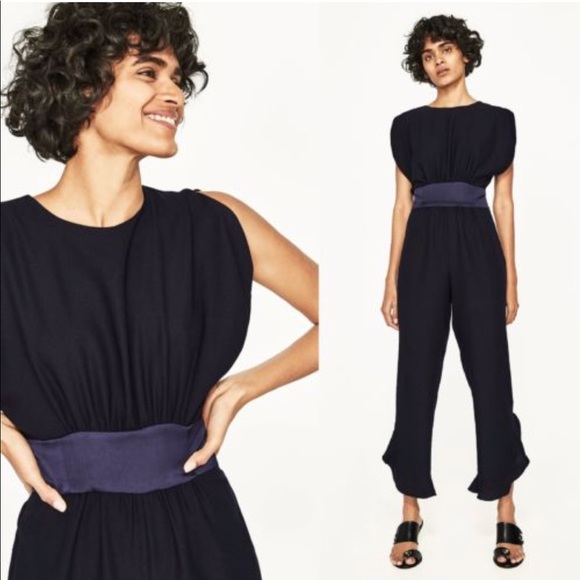 zara navy jumpsuit